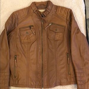 Michael Kors tan leather moto jacket 1X